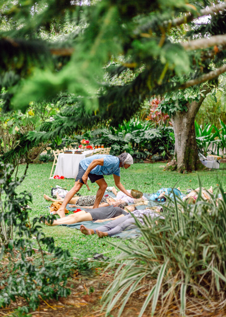Chakra tuning ceremony singing bowls at Lumeria Maui
